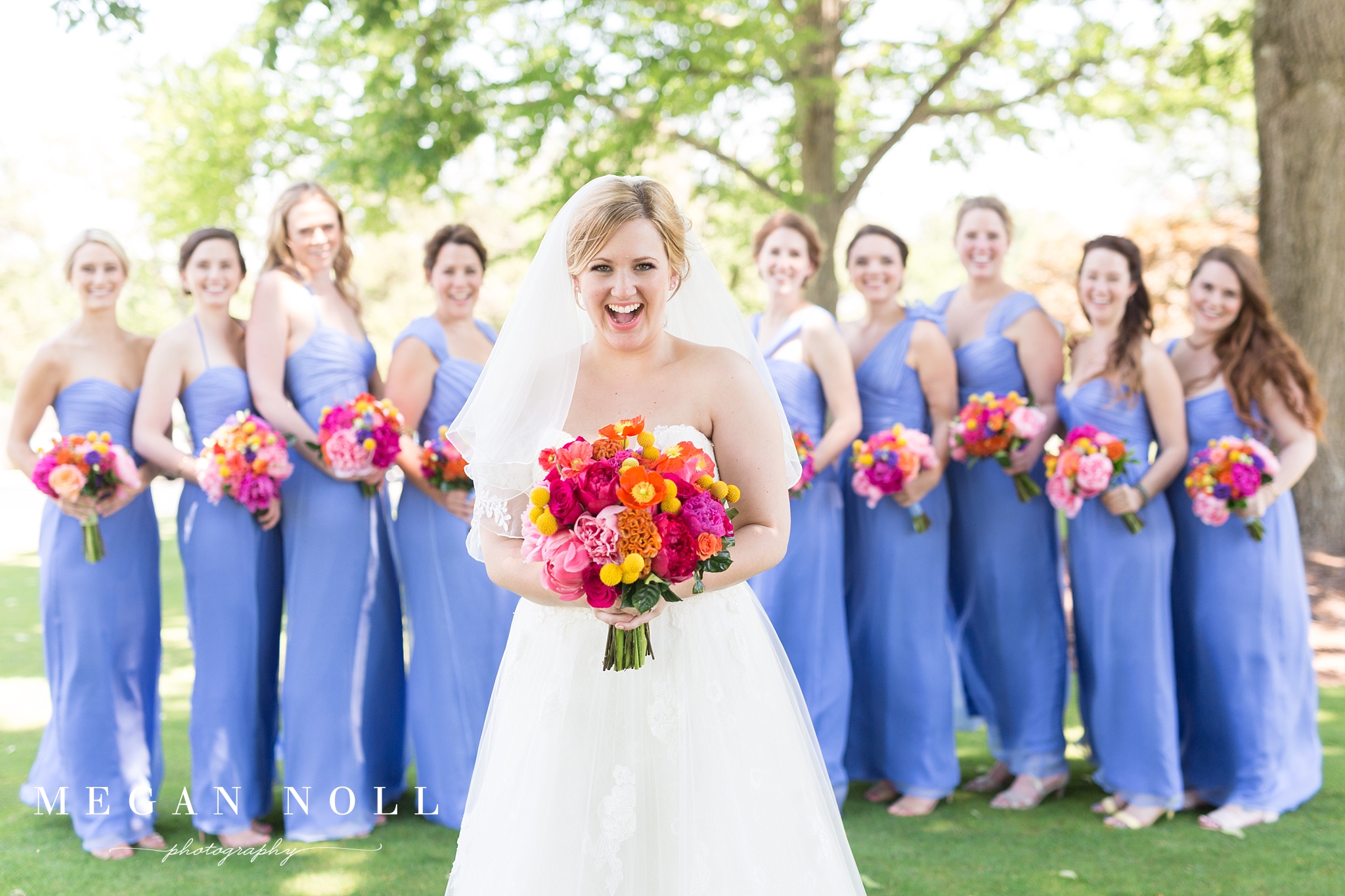 Blue Bridesmaids Dresses, Colorful Bouquets, Bridesmaids Pictures