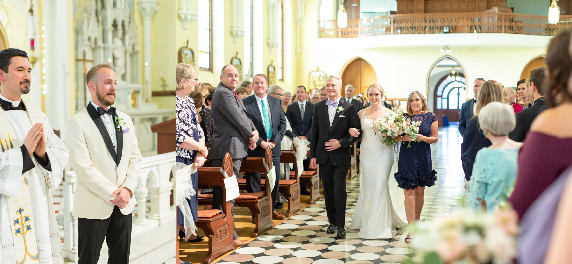 Summit Country Day Wedding, Immaculate Heart of Mary Chapel, Wedding Grooms face when Bride walks down aisle