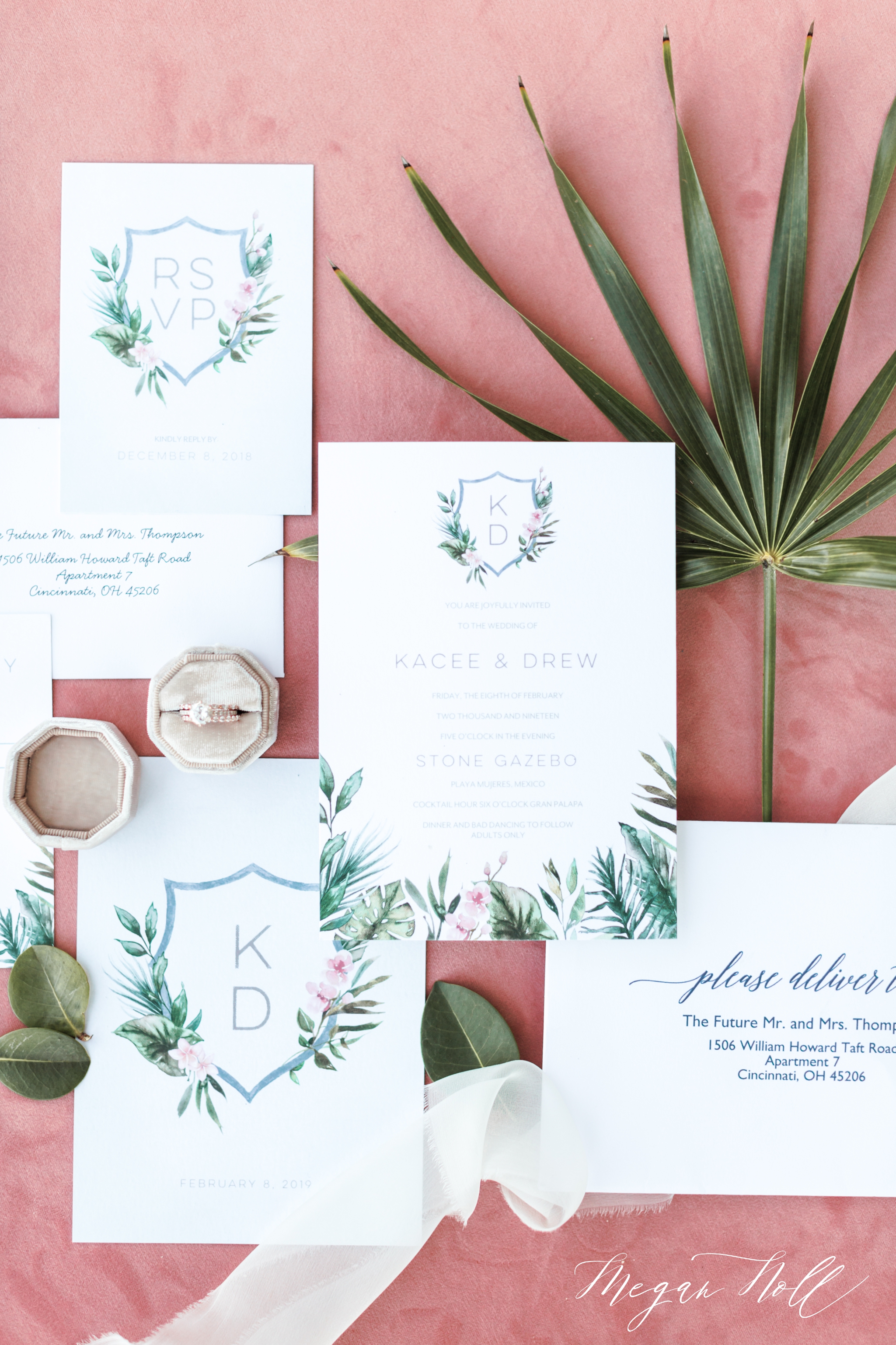 Invitation Suite, Wedding Stationary, Pink and Green, Wedding Logo