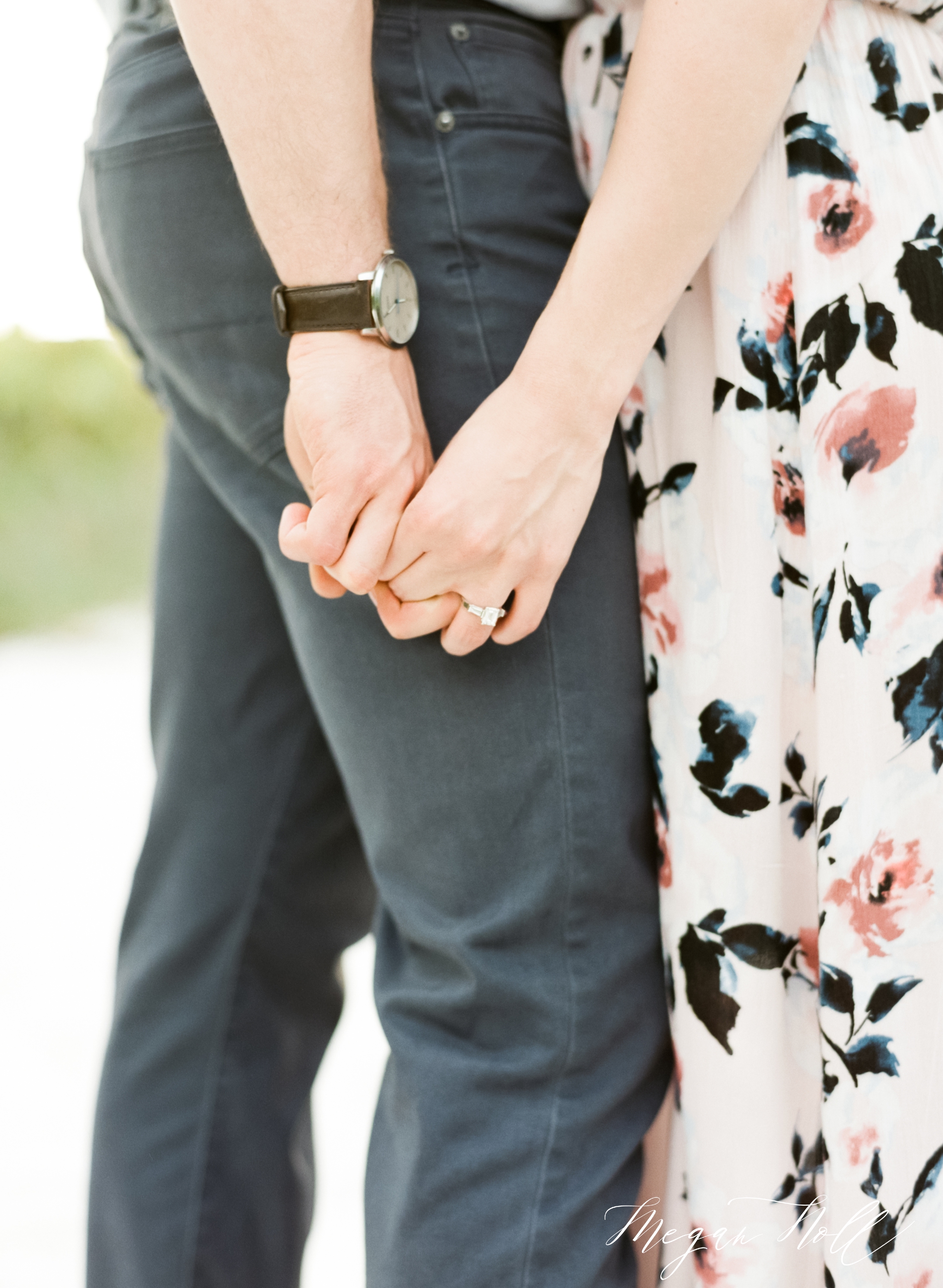 Close up of hands being held with engagement ring showing in Marco Island Florida engagement session