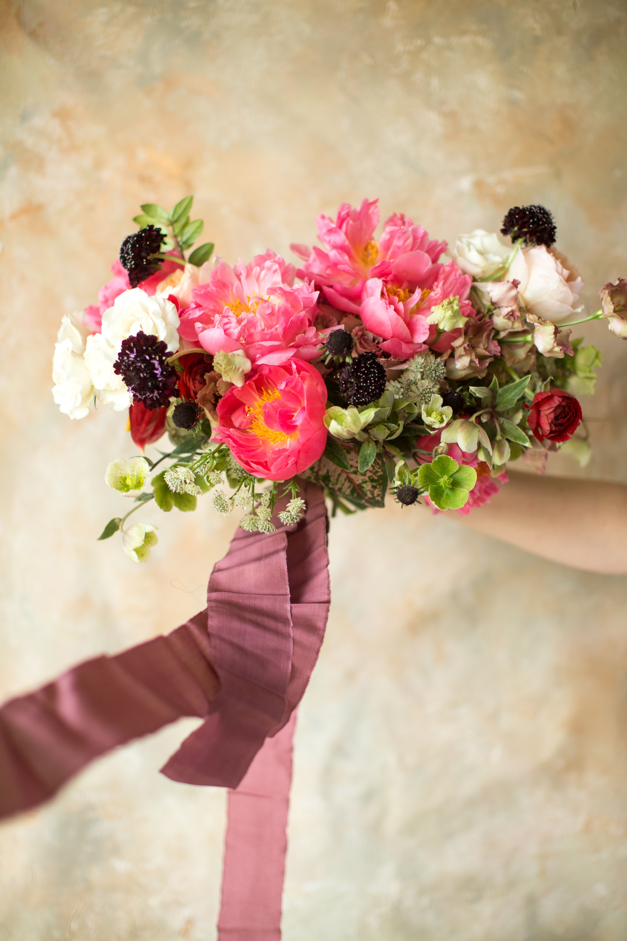 Wedding Bouquet with rich tones and pink flowers