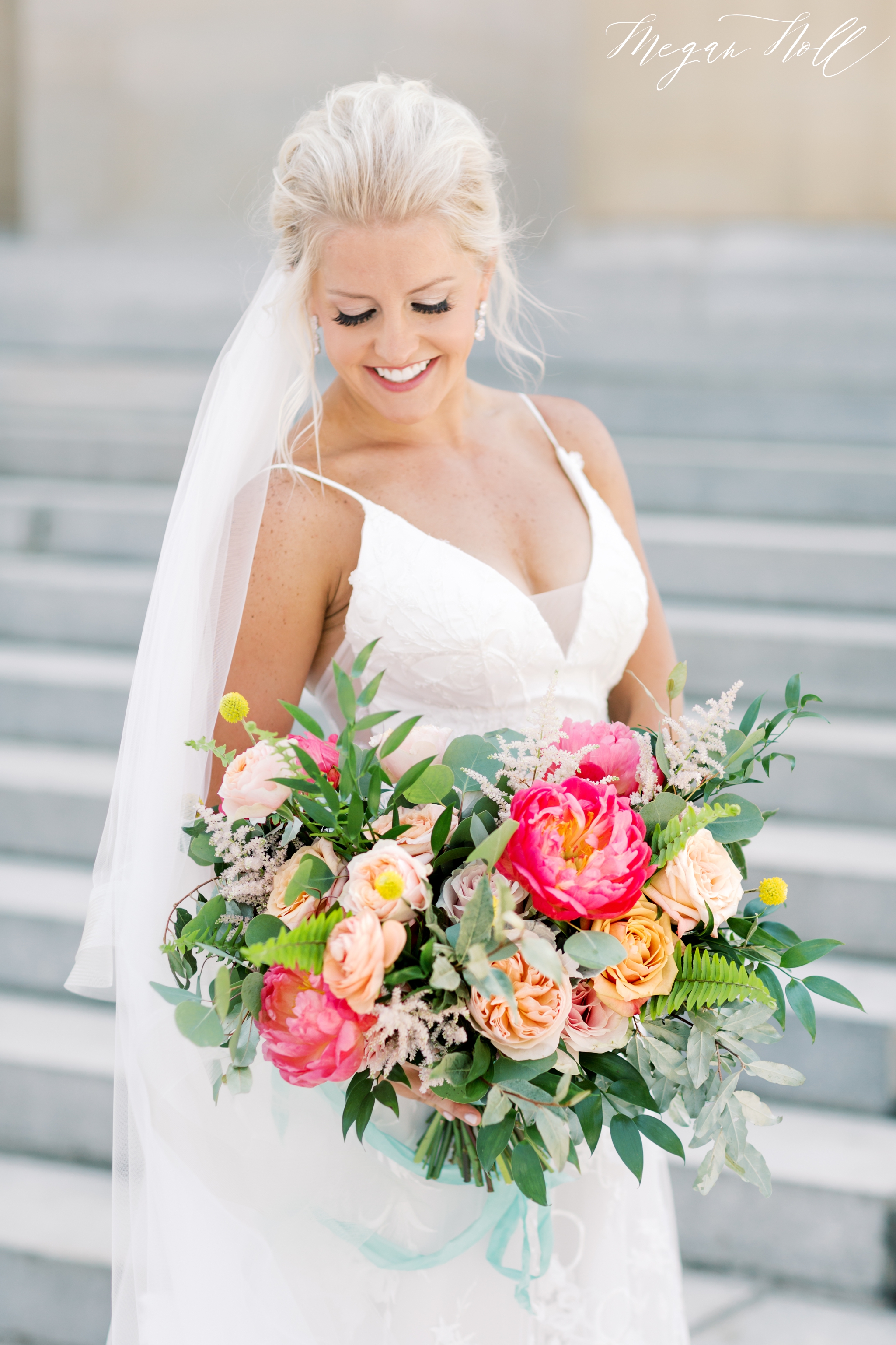 Floral Verde Wedding Bouquet with Pink and Orange Flowers in Cincinnati