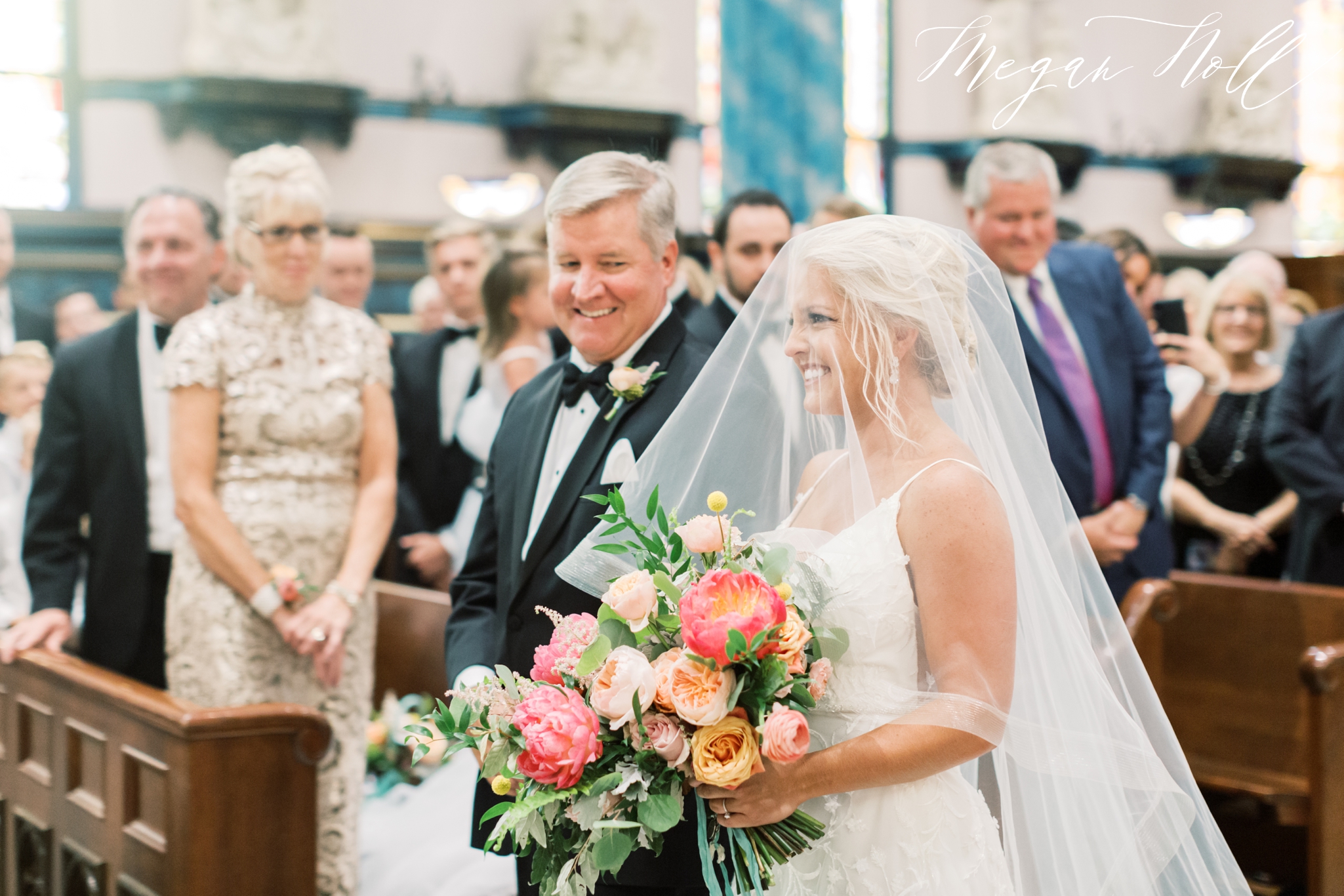 Wedding Ceremony at Saint Xavier in downtown Cincinnati as bride walks down the aisle