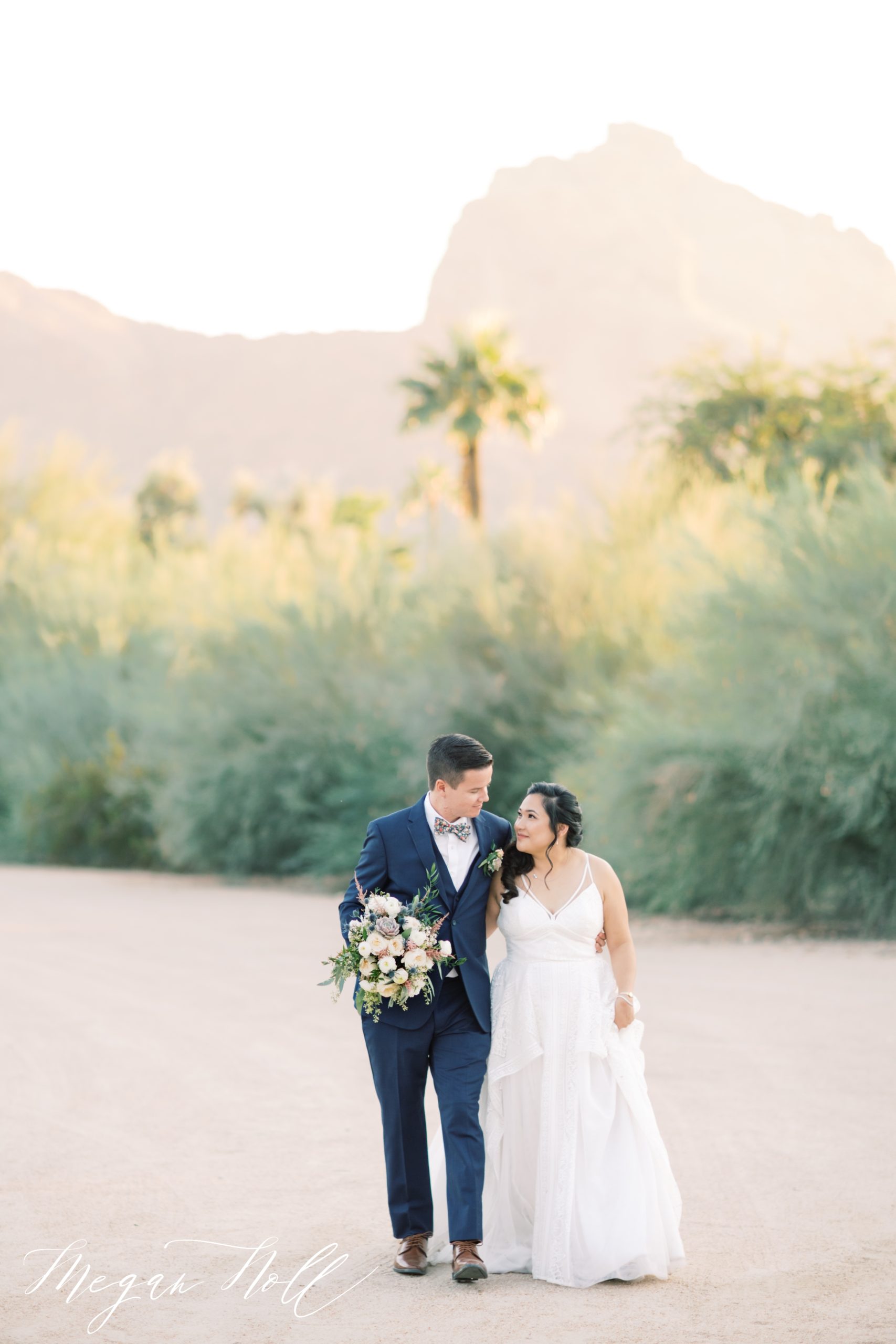 Destionation Wedding Pictures at Sunset with Camelback Mountain in the Background at El Chorro Wedding