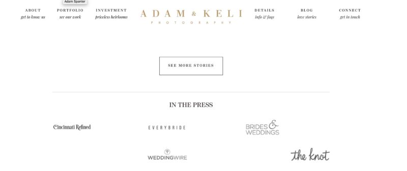 The Publication portion of Adam and Keli Photography's website after false information was listed
