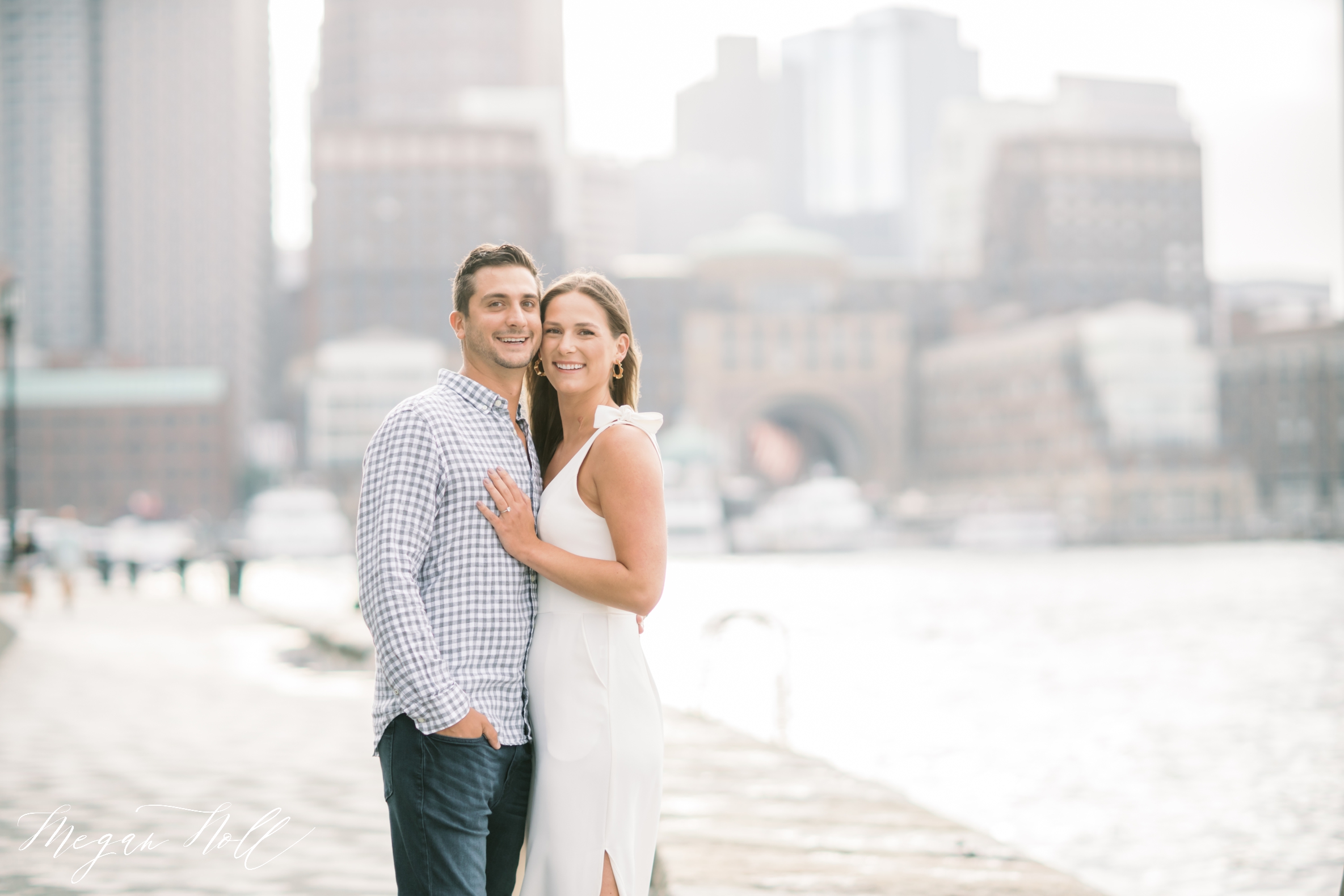 Boston Harbor engagement pictures with future bride and groom
