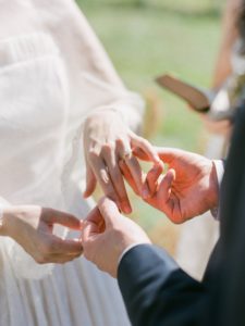 Image of bride and groom exchanging wedding rings