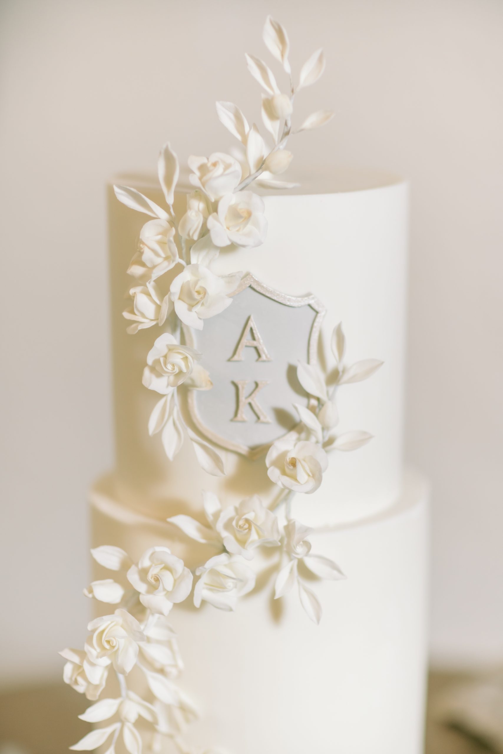 modern white two-tier wedding cake