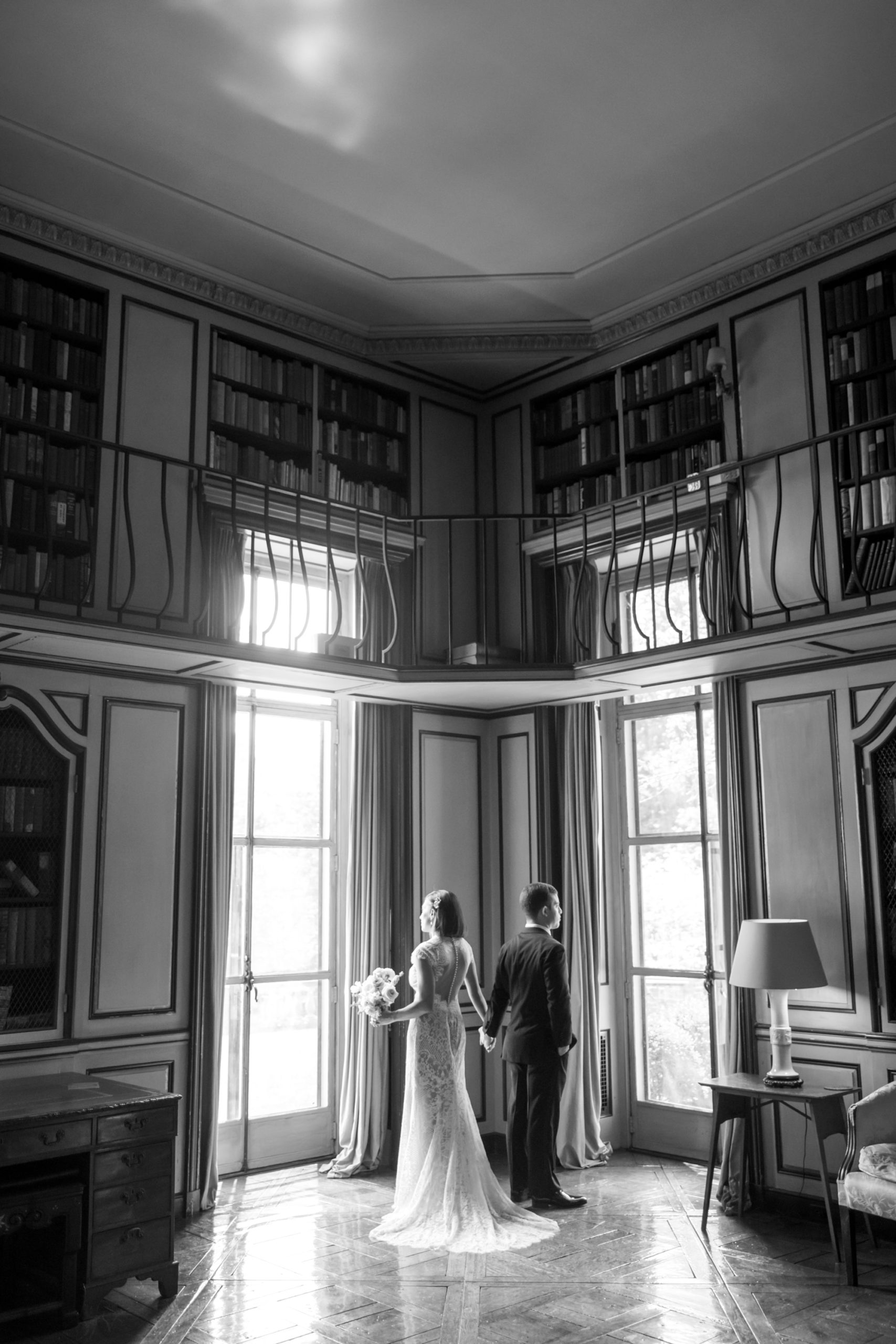 the couple posed in the Peterloon Estate library