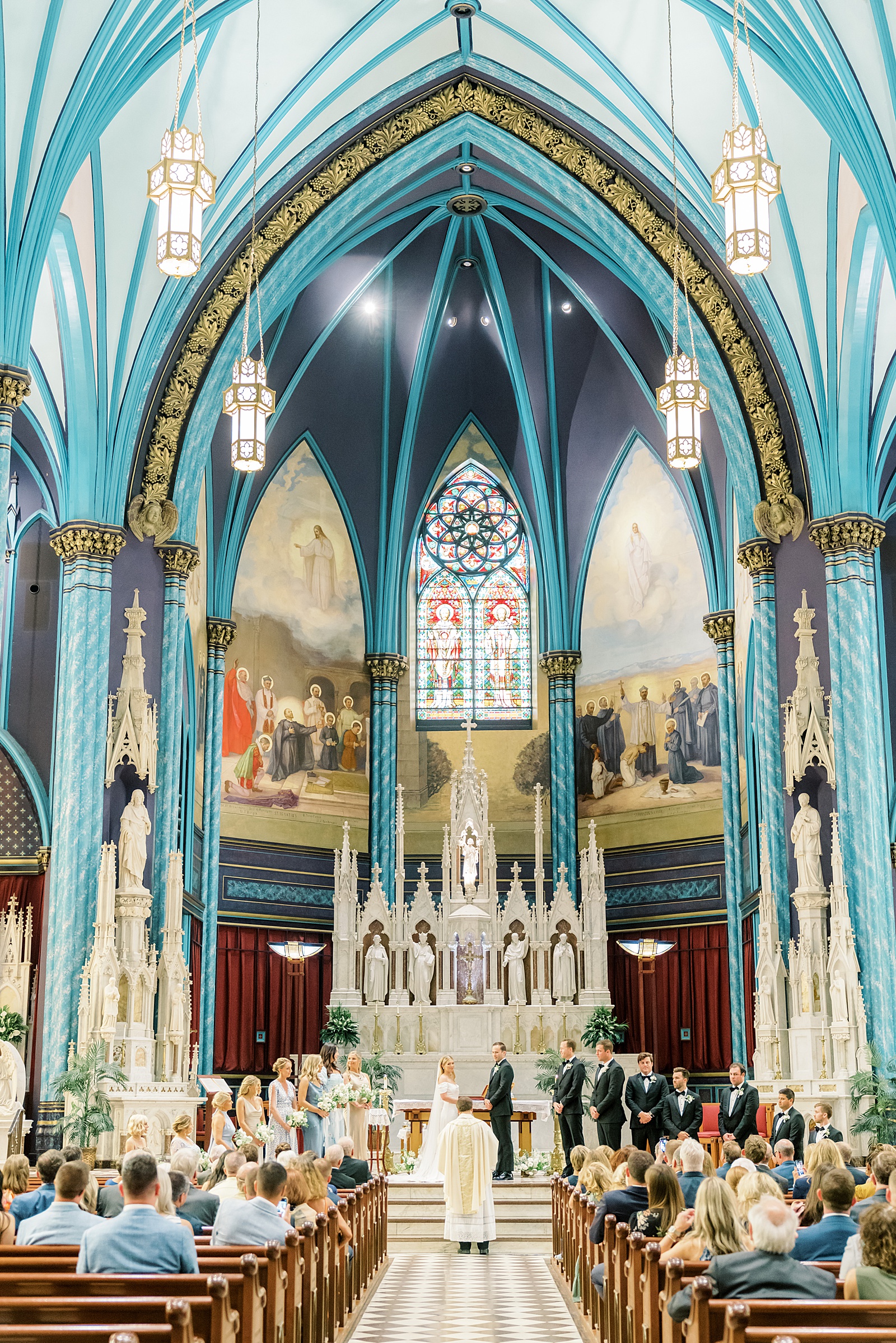 Full shot of wedding ceremony at Catholic Church in Cincinnati