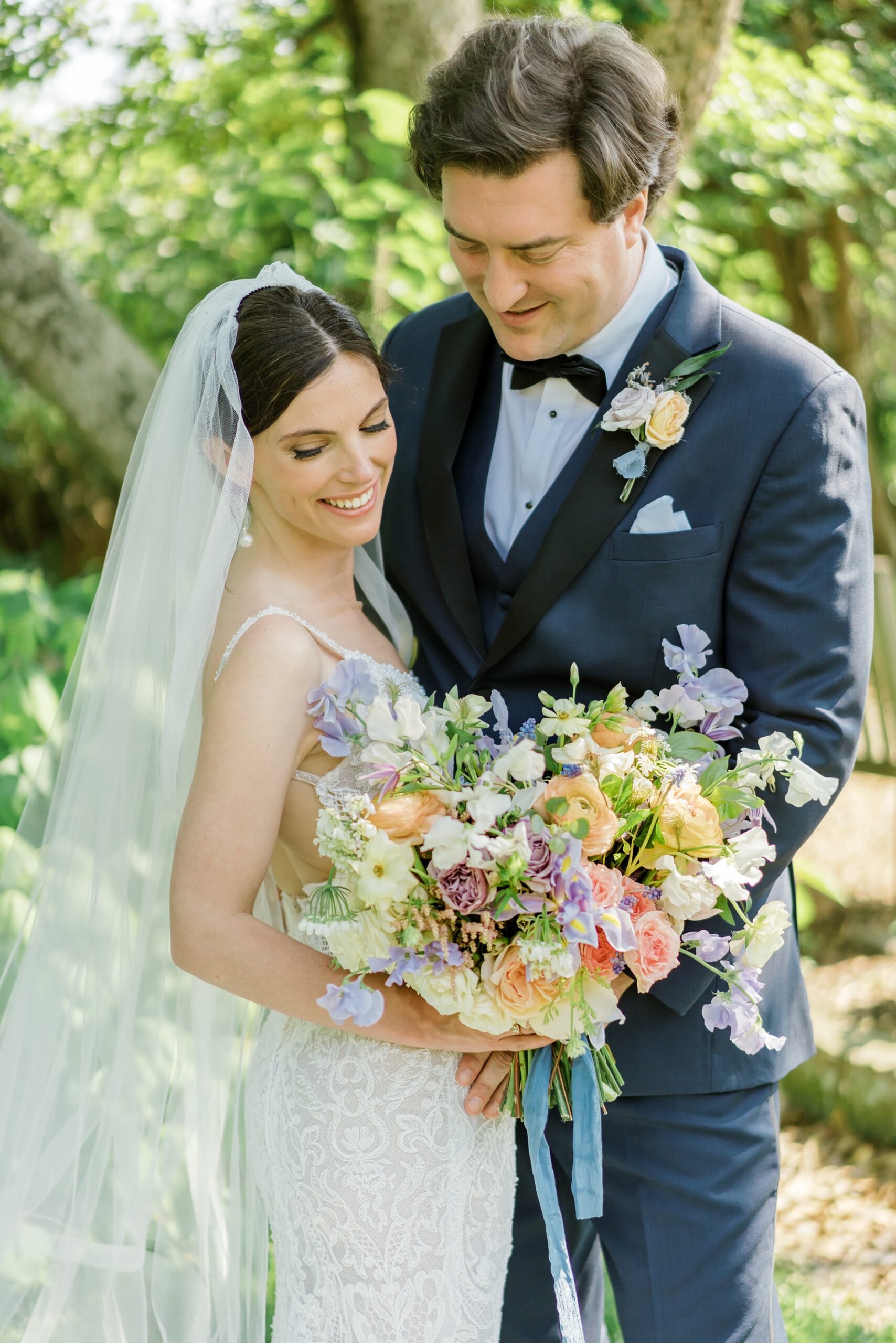 Bride and groom portraits at Yew Dell Gardens