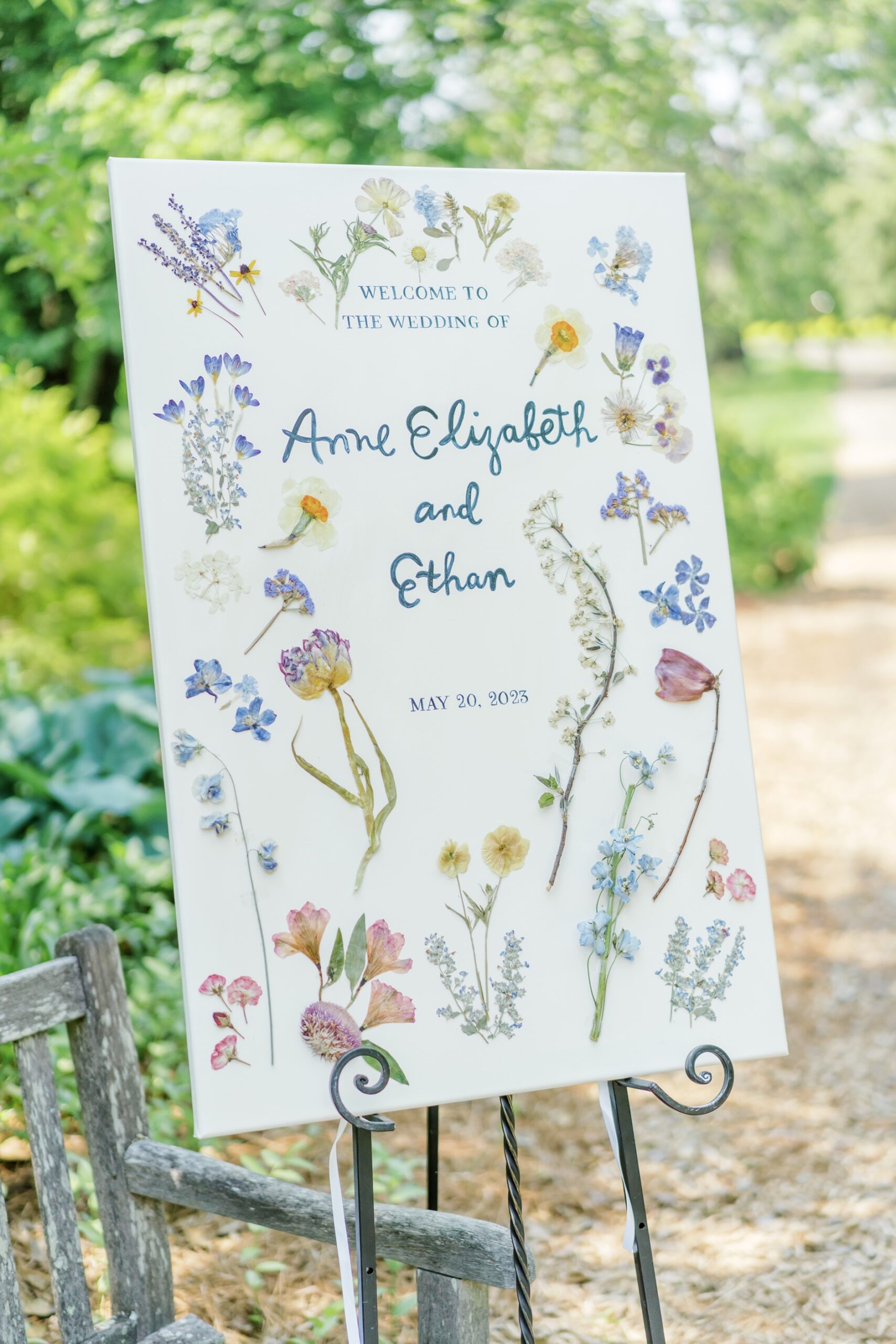 Colorful Yew Dell Gardens wedding welcome sign