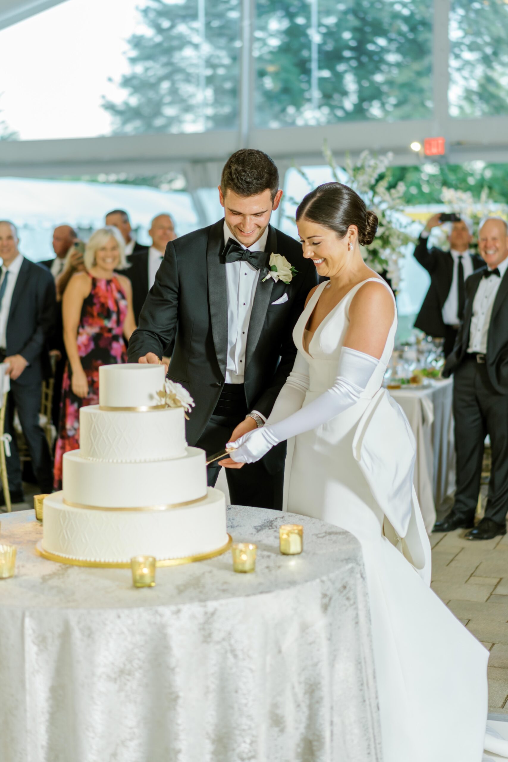 Bride and groom cut their wedding cake