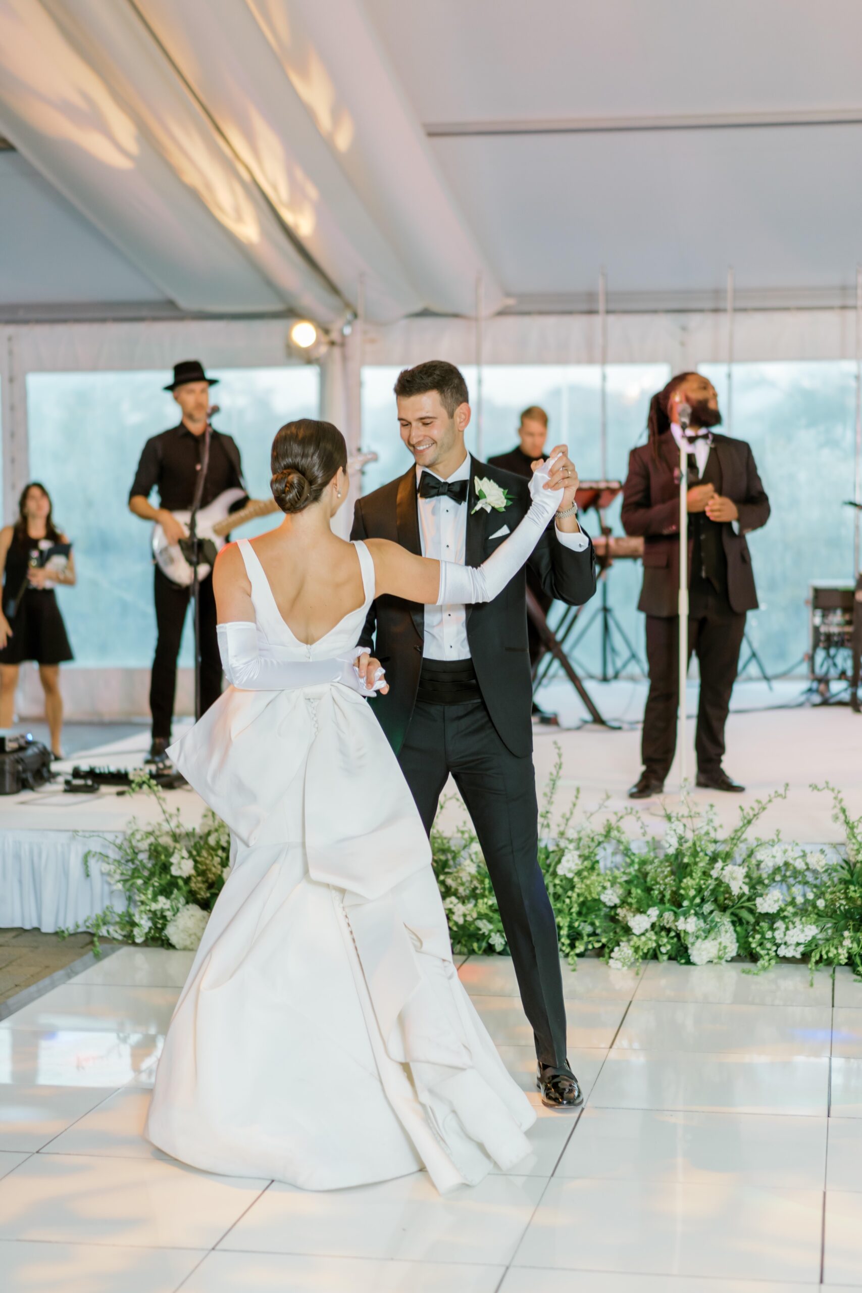 Bride and groom have first dance at Greenacres wedding