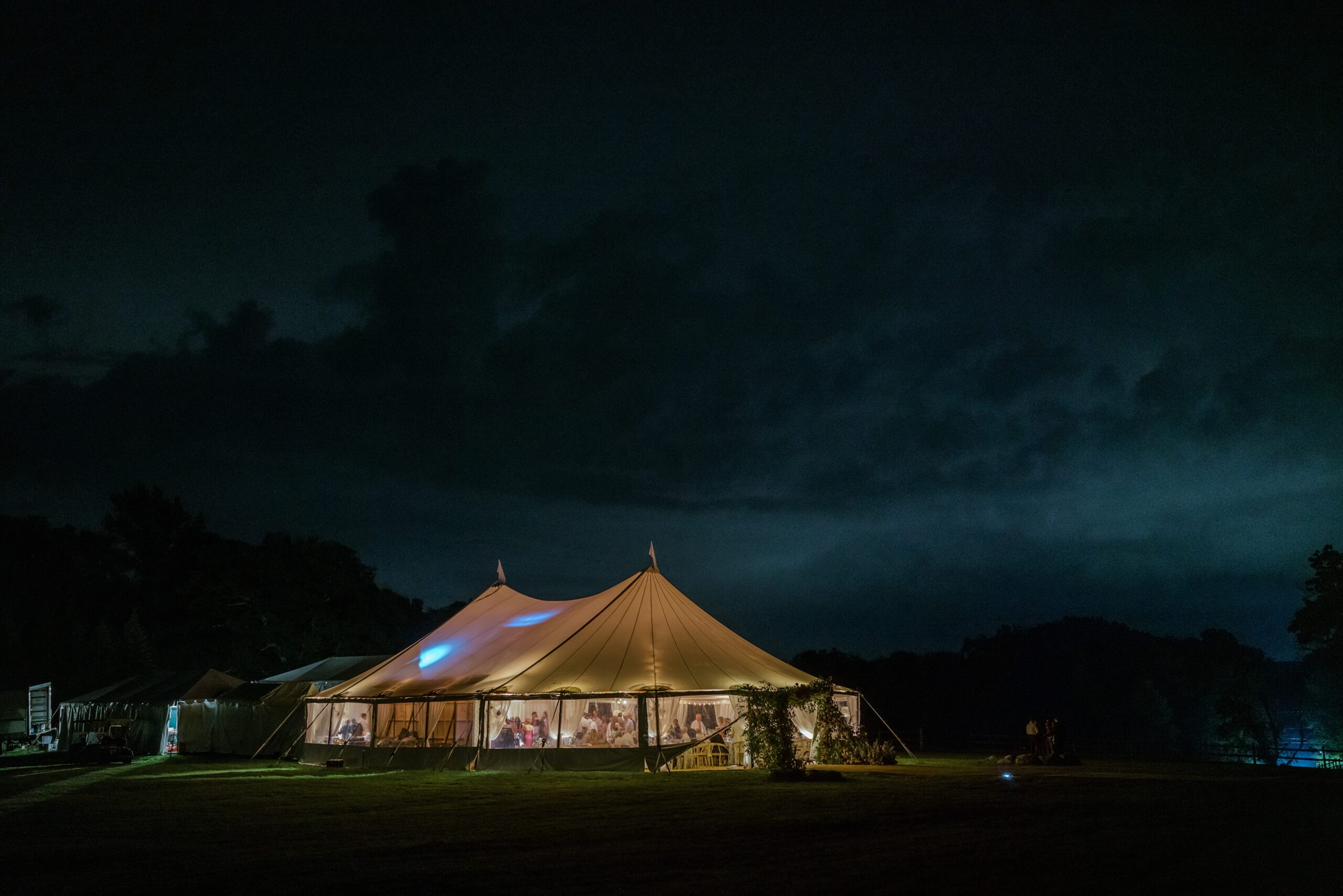 Pocono Mountain wedding reception tent after the sunset