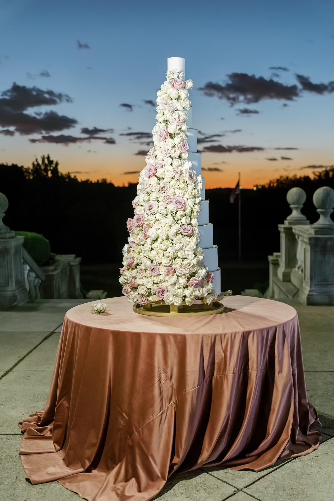 Large ten-tier wedding cake at the Ault Park wedding